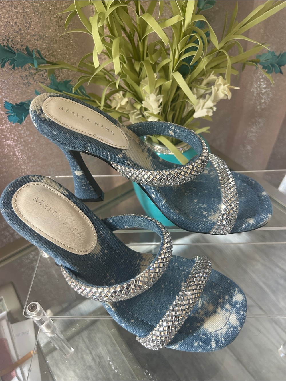 AZALEA WANG Blue Denim Bling Baby Mule